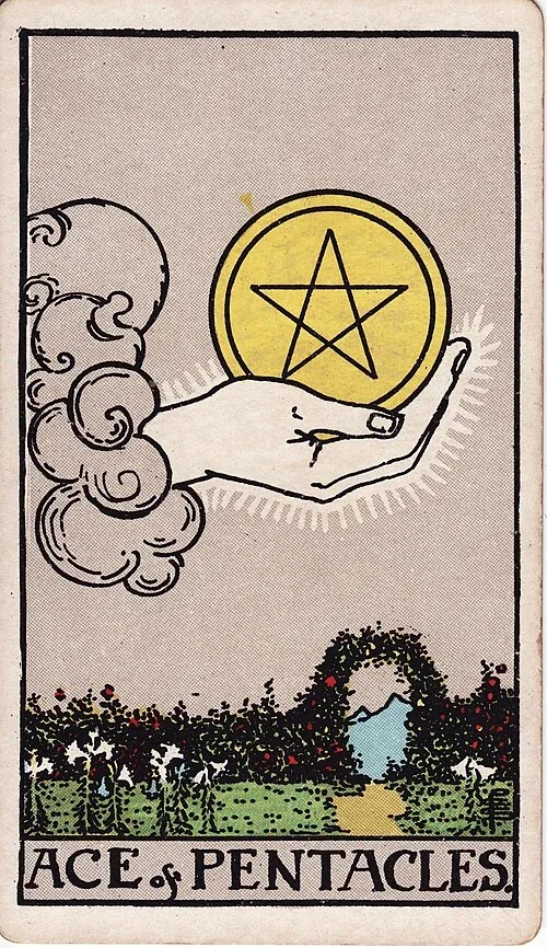 Ace of Pentacles from the historical Rider–Waite–Smith deck