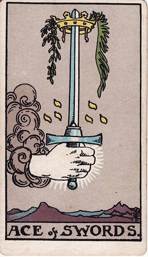 Ace of Swords from the historical Rider–Waite–Smith deck
