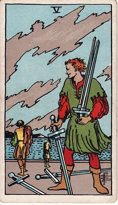 Five of Swords from the historical Rider–Waite–Smith deck