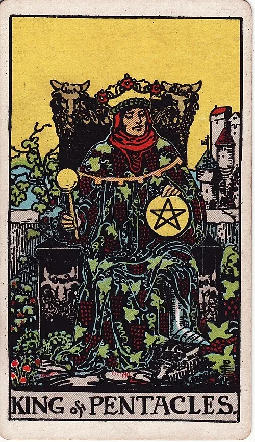 King of Pentacles from the historical Rider–Waite–Smith deck