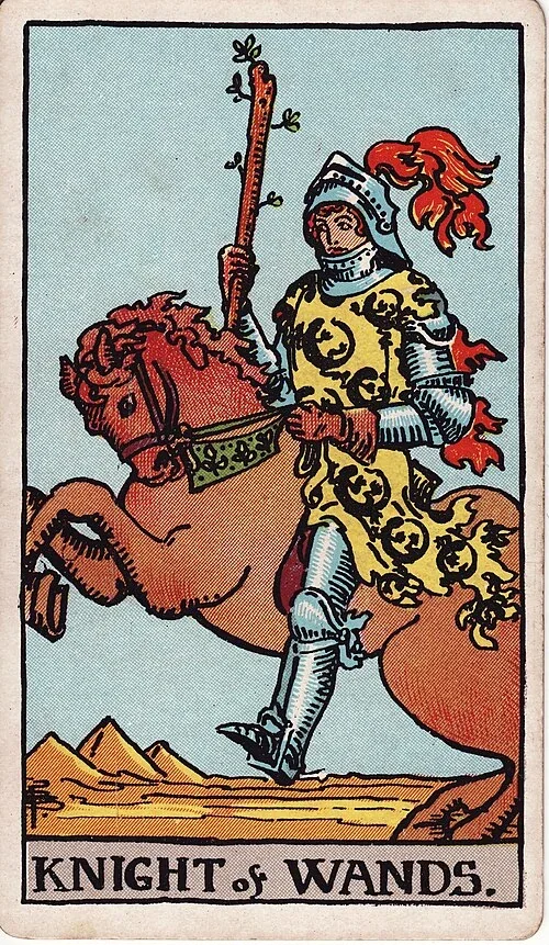 Knight of Wands from the historical Rider–Waite–Smith deck