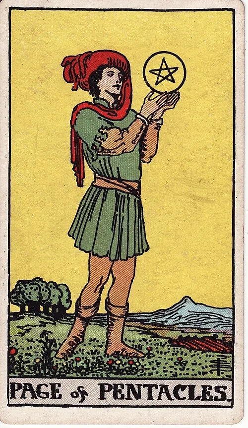 Page of Pentacles from the historical Rider–Waite–Smith deck