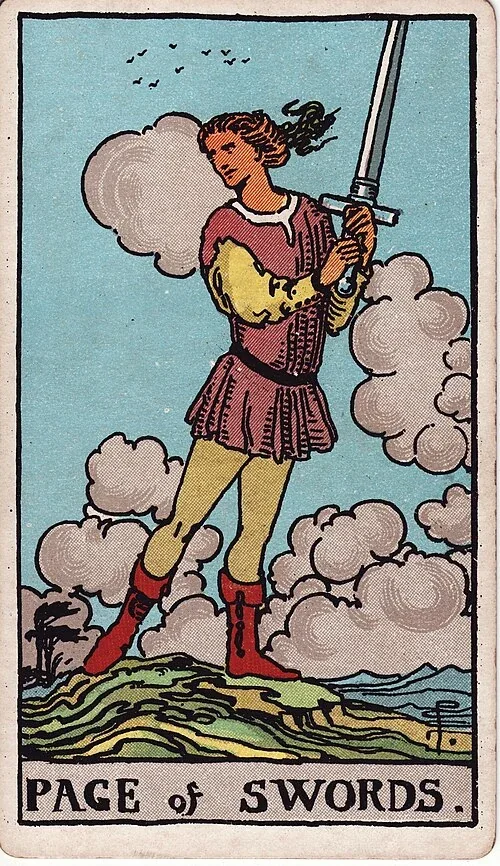 Page of Swords from the historical Rider–Waite–Smith deck