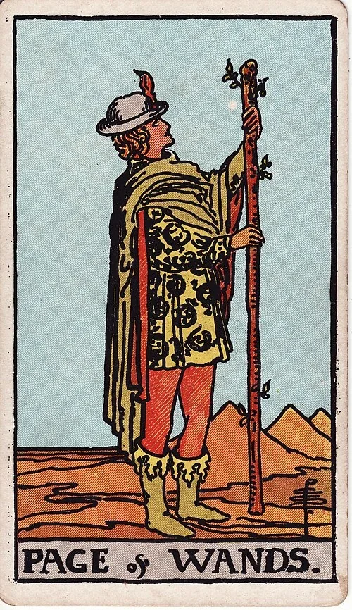 Page of Wands from the historical Rider–Waite–Smith deck