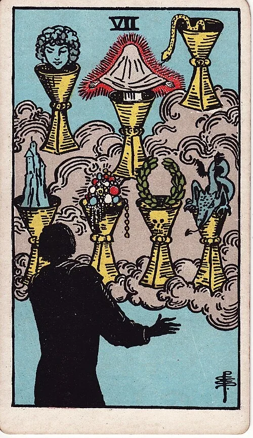Seven of Cups from the historical Rider–Waite–Smith deck