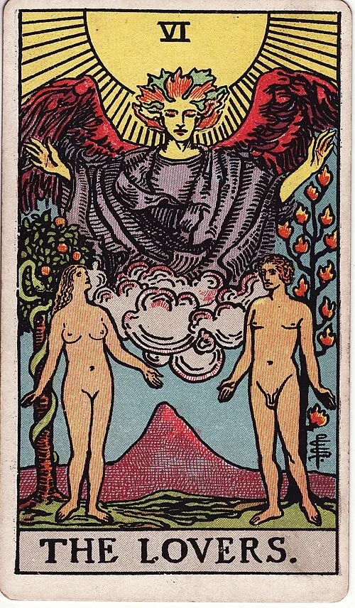 The Lovers from the historical Rider–Waite–Smith deck
