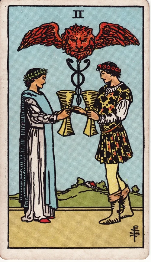 Two of Cups from the historical Rider–Waite–Smith deck