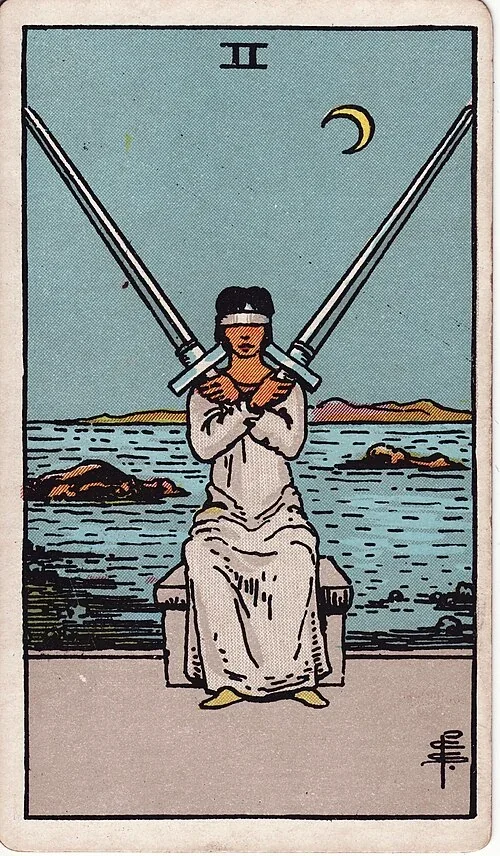 Two of Swords from the historical Rider–Waite–Smith deck